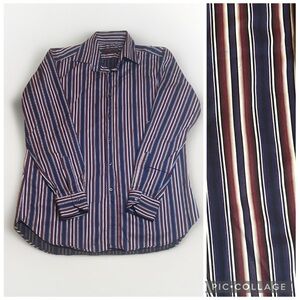 Etro sz 41 Classic Striped Button-Down Shirt in Blue Purple and Red